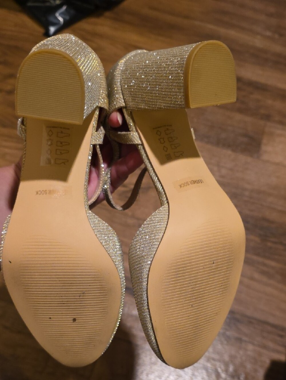 le chateau Gold Glitter Ankle-Strap Block Heels - Picture 4 of 5